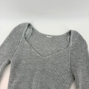 Garage Grey Ribbed Knit Cropped Sweetheart Neck Sweater Long Sleeve Small